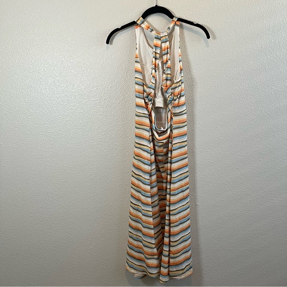 PrAna Striped Midi Dress Built-In Bra Cross Back Orange and Blue MD - Picture 4 of 9